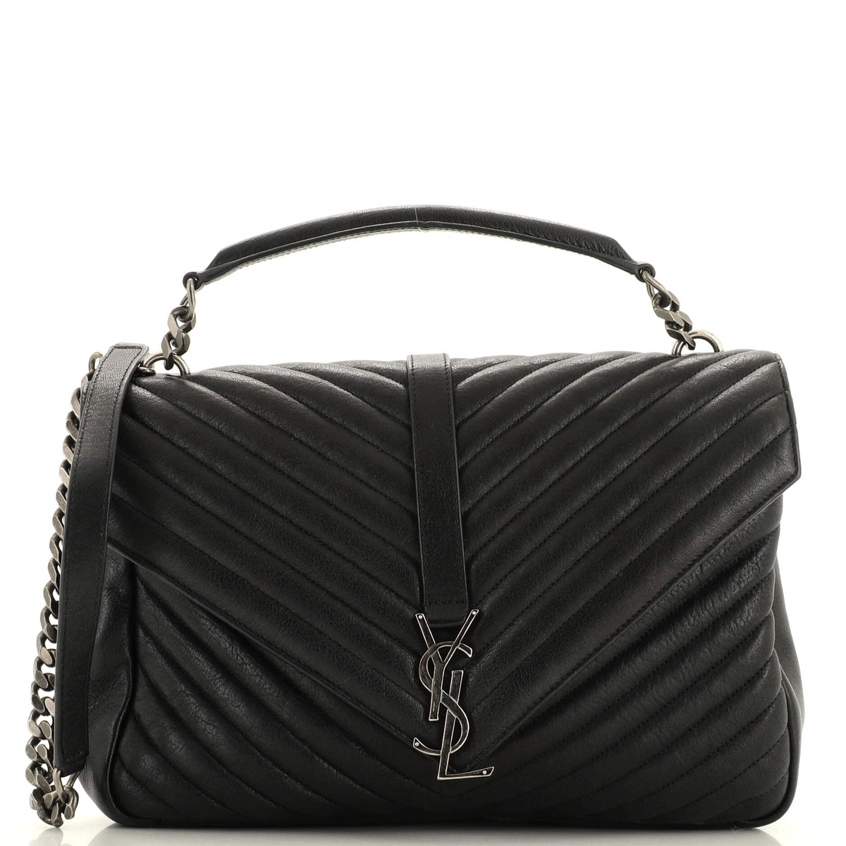 Saint Laurent Classic Monogram College Bag Matelasse Chevron Leather Large