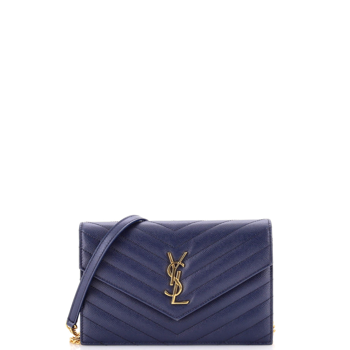 Saint Laurent Classic Monogram Wallet on Chain Matelasse Chevron Leather Small