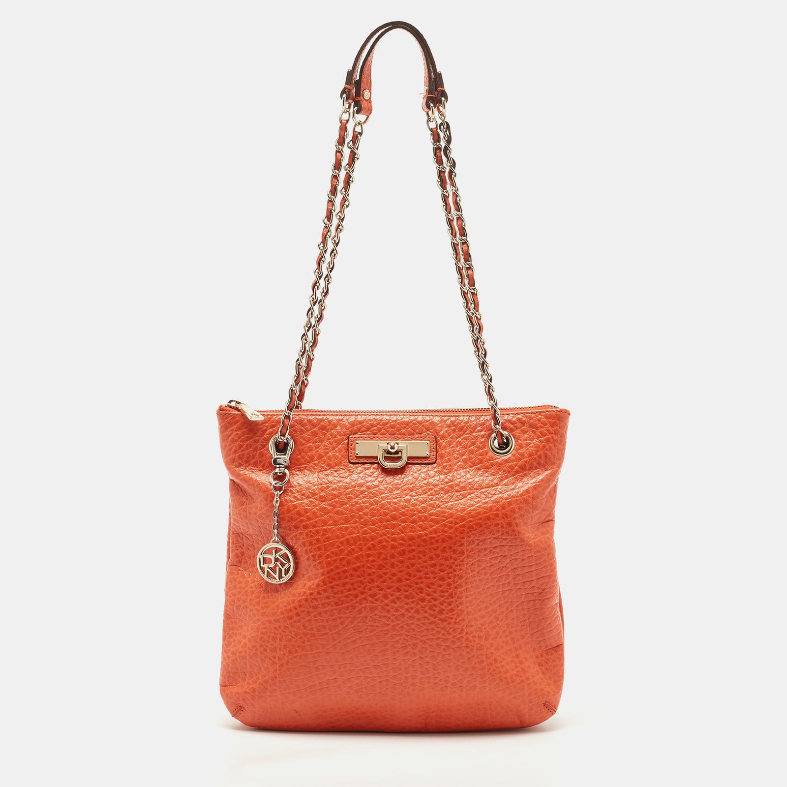 DKNY DKNY – Orangefarbene Schultertasche aus Leder mit Kettenriemen