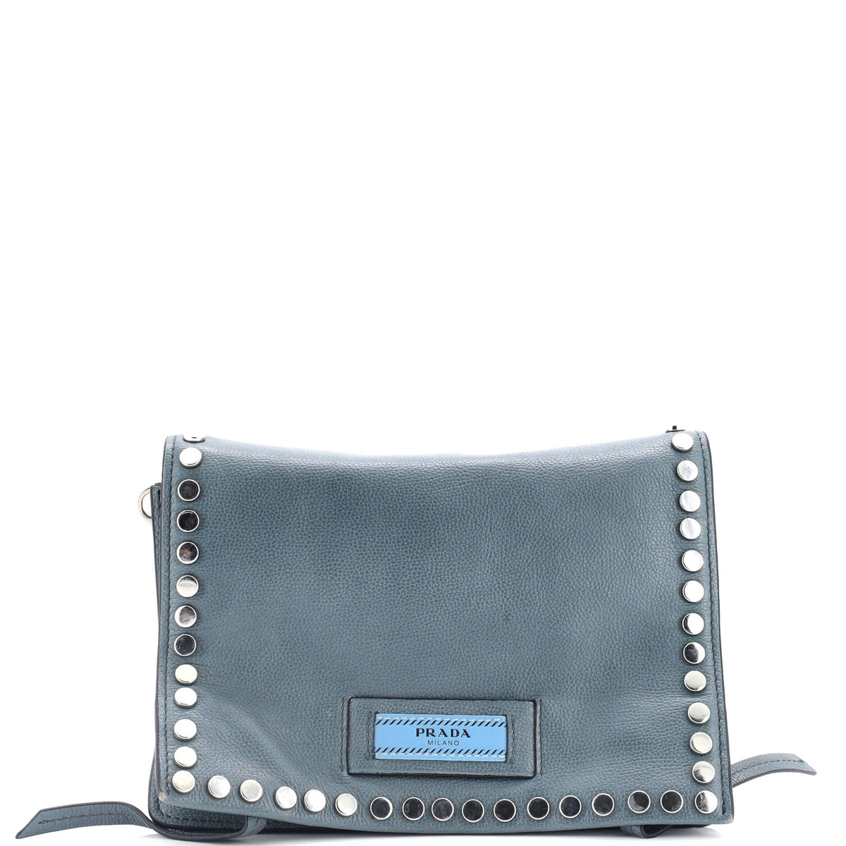 Prada PRADA Etiquette Flap Bag Studded Glace Calfskin Small