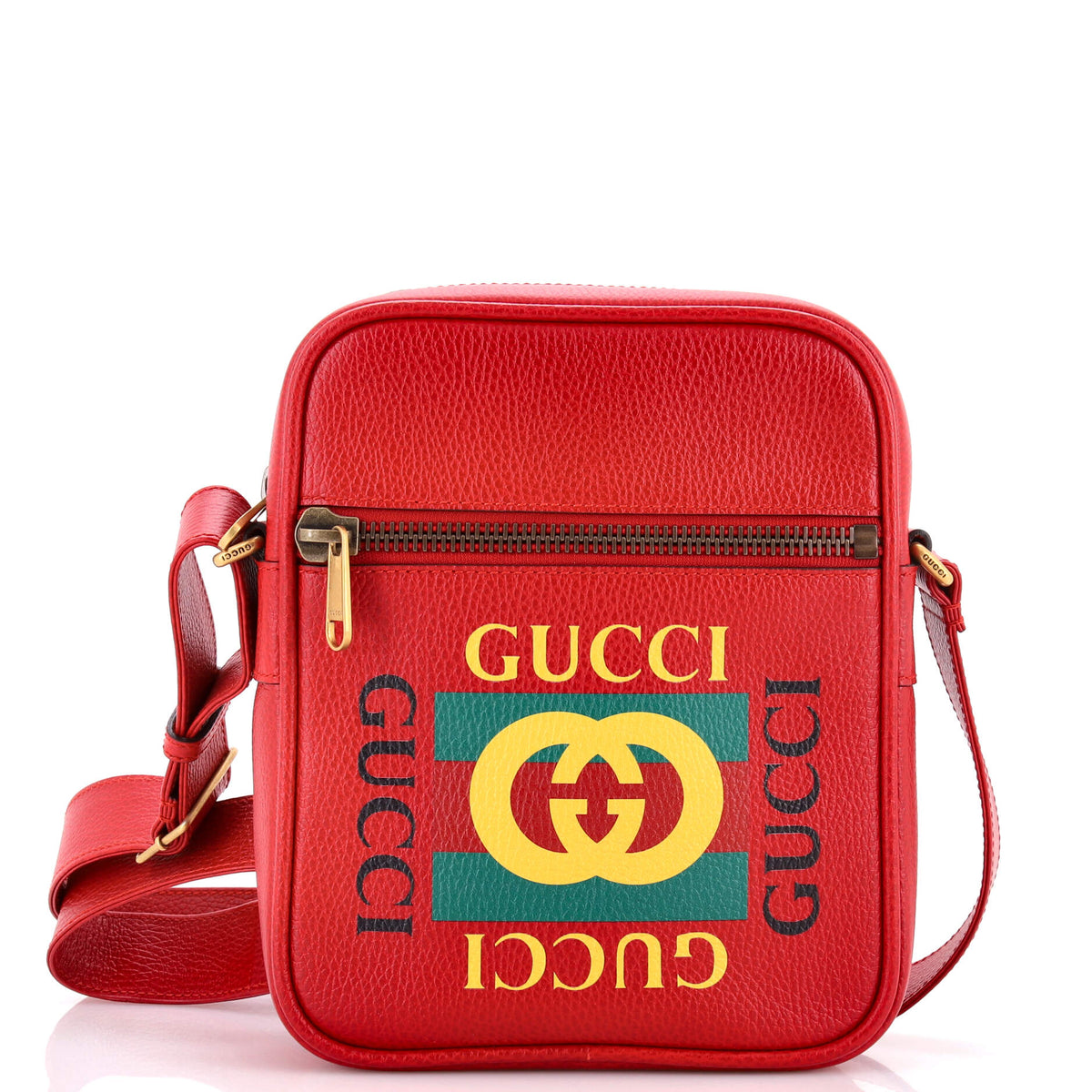 Gucci GUCCI Logo Zip Messenger Bag Printed Leather Small
