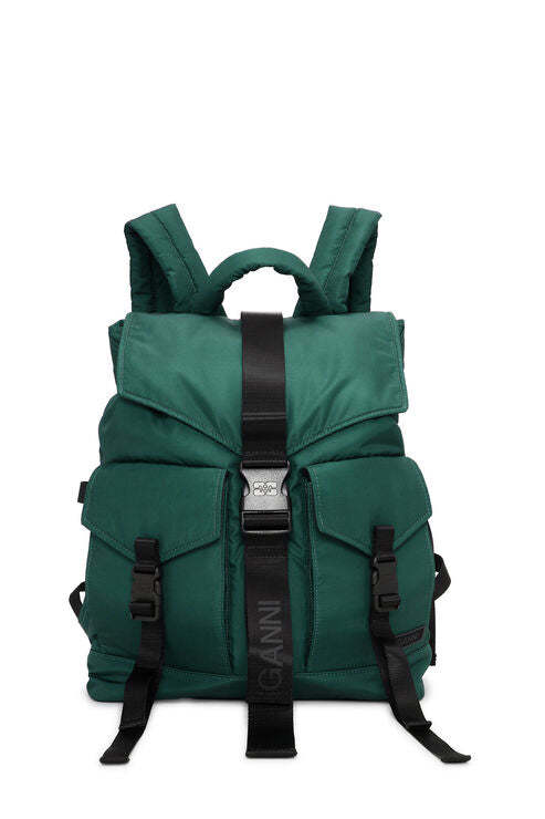 Ganni Green Tech Backpack in Forest Night Polyester Women's