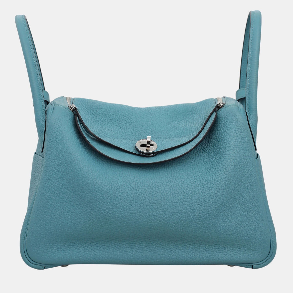 Hermès Bleu Atoll Clemence Leather Lindy 30 Shoulder Bag