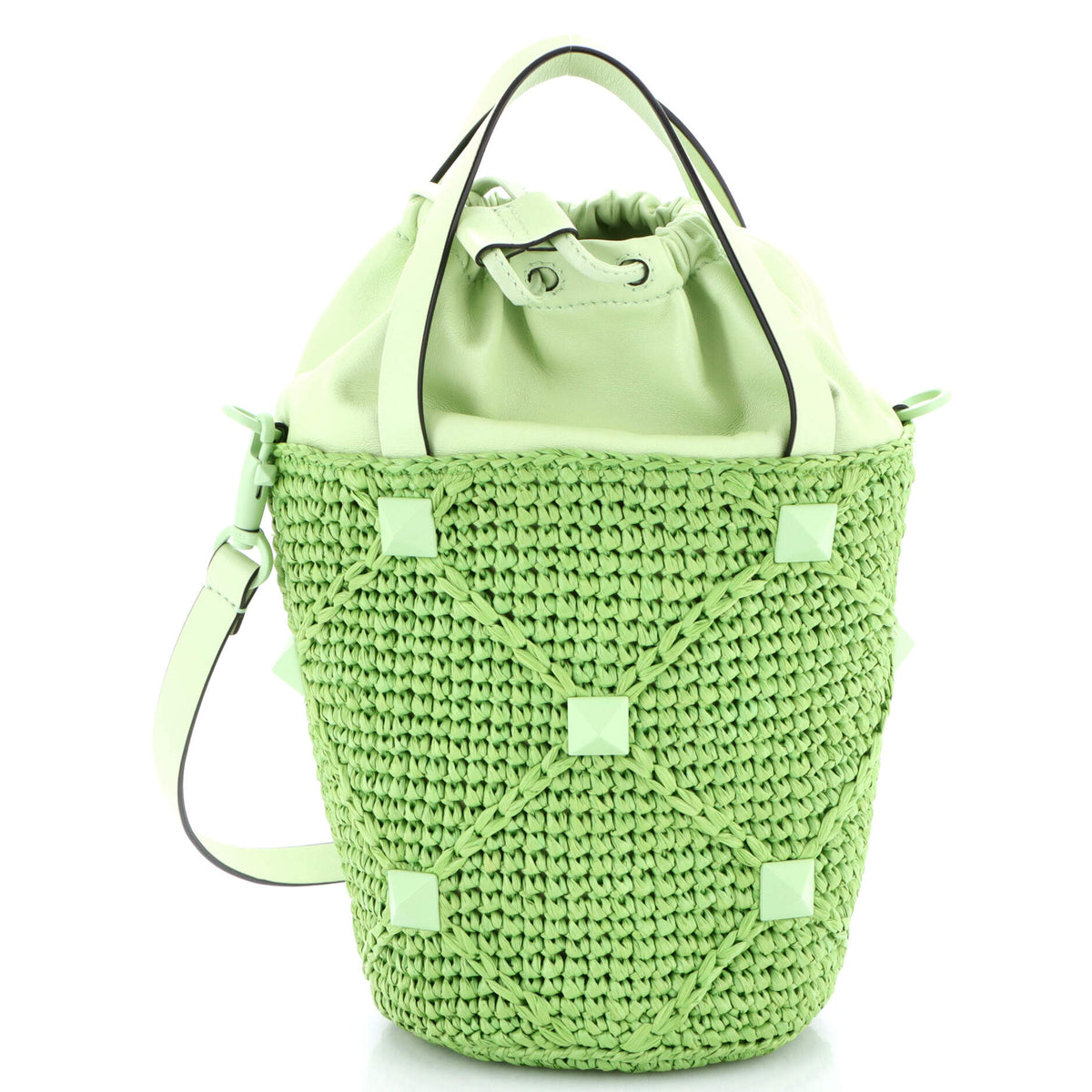 Valentino VALENTINO GARAVANI Roman Stud Bucket Bag Raffia and Leather