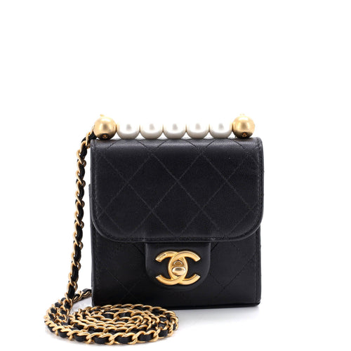 CHANEL Chic Pearls Flap Clutch with Chain Quilted Goatskin Mini