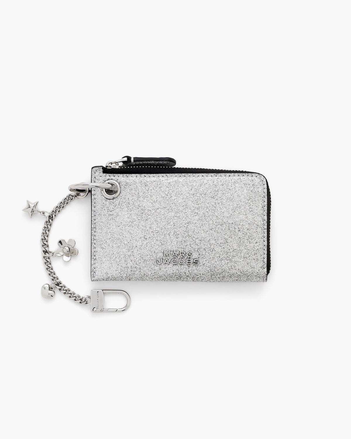 Marc Jacobs Marc Jacobs The Coated Glitter Everyday Top Zip Charm Wallet in Silver
