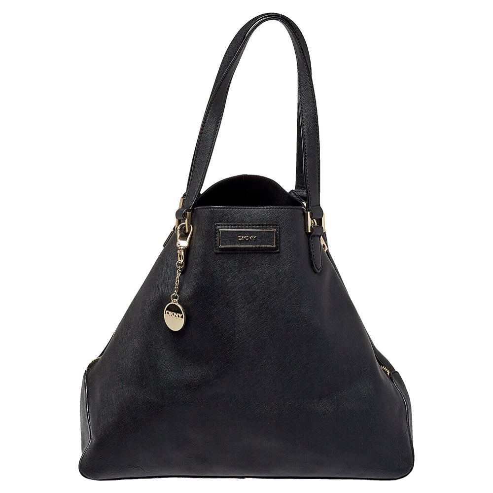 DKNY DKNY Black Saffiano Leather Double Zip Tote