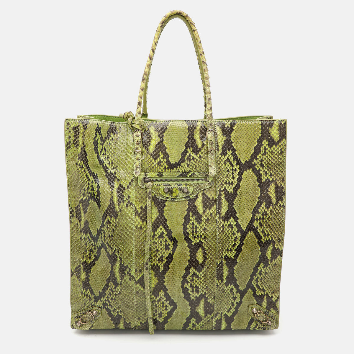 Balenciaga Green Python Papier Ledger Tote