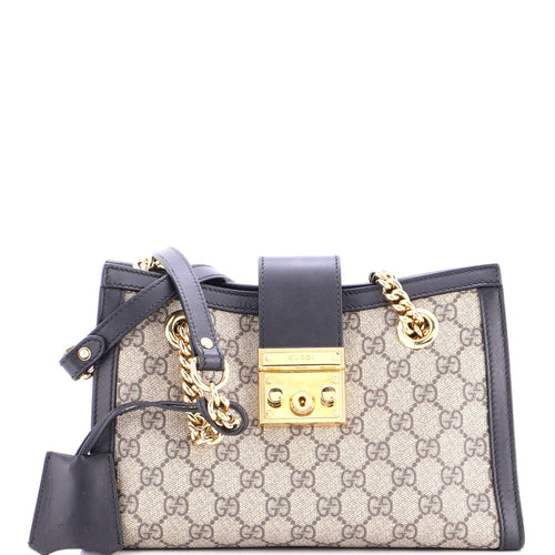 GUCCI Padlock Chain Tote GG Coated Canvas with Leather Small