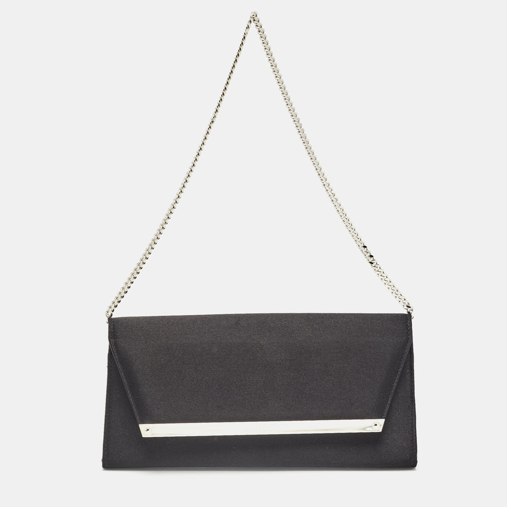 Pochette Margot en satin noir avec chaîne