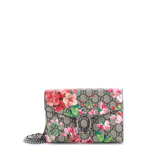 GUCCI Dionysus Chain Wallet Blooms Print GG Coated Canvas Small