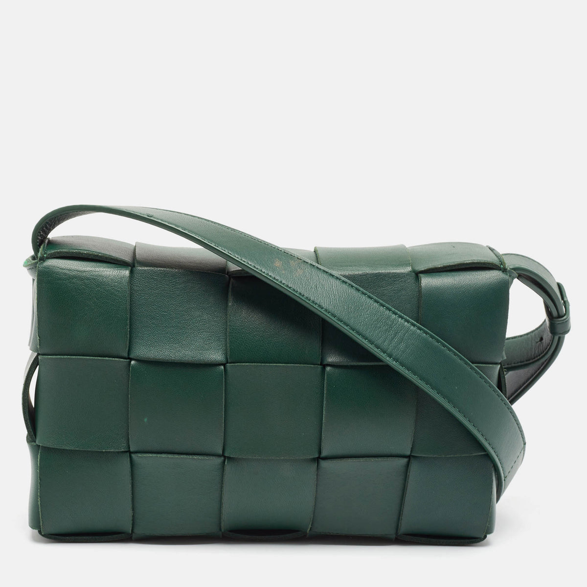 Bottega Veneta Dark Green Intreccio Leather Cassette Shoulder Bag