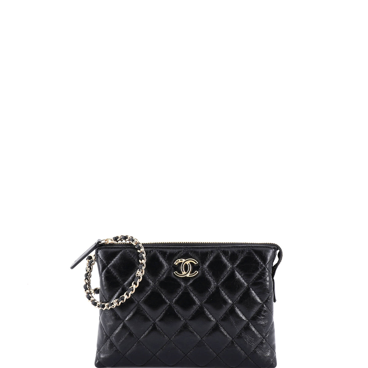 Chanel CHANEL Chain Wristlet Clutch Shiny Crumpled Calfskin