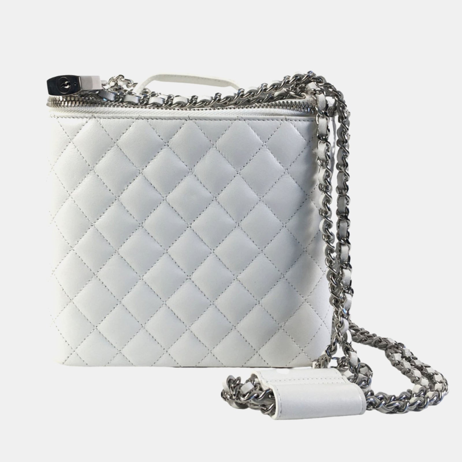 Chanel White Lambskin Quilted Vanity Case