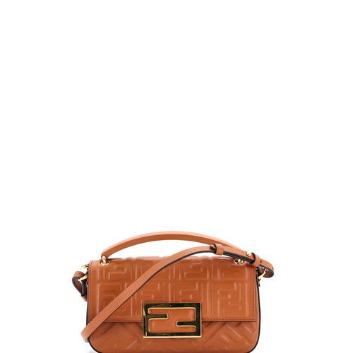 FENDI Midi Baguette Chain Bag Zucca Embossed Leather Small