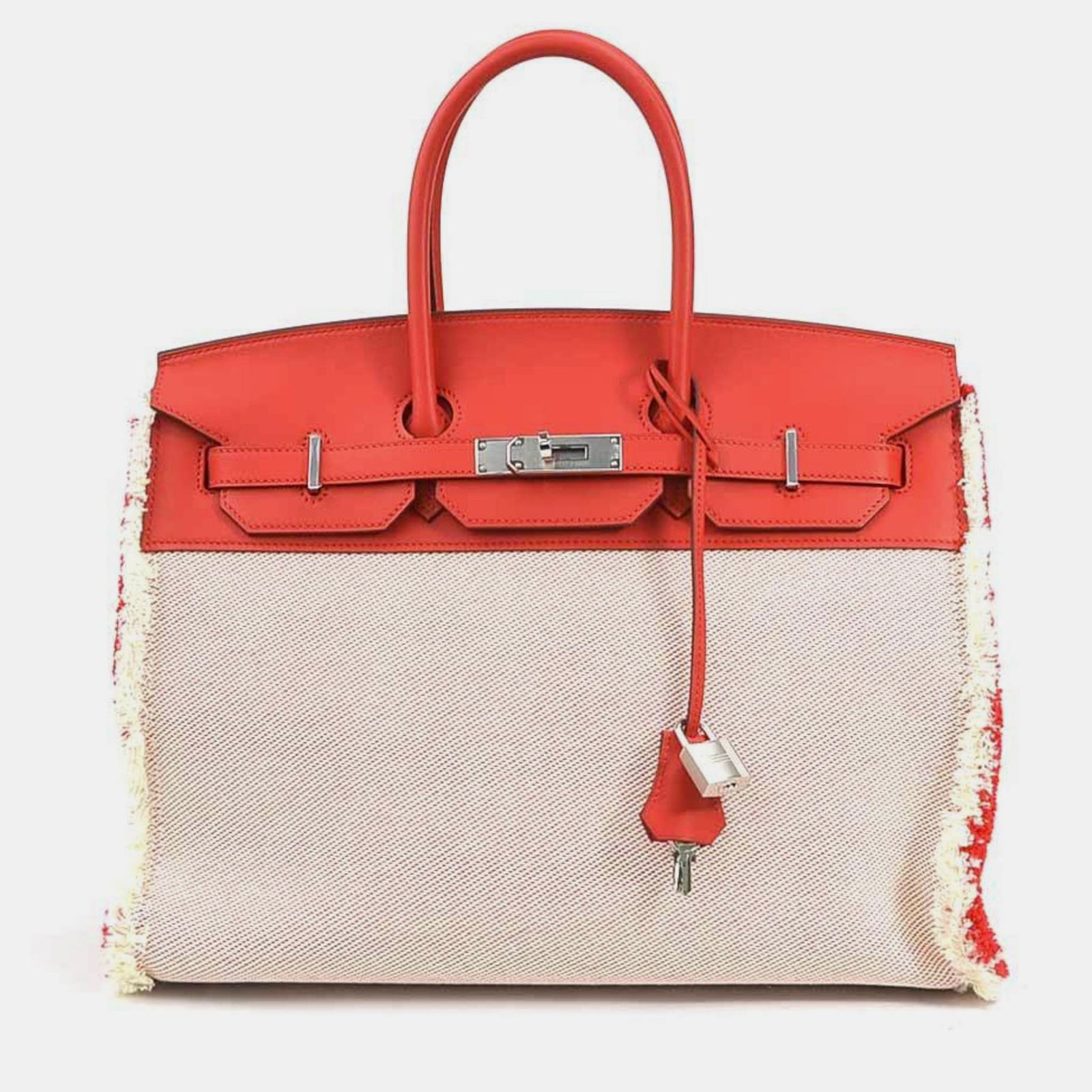 Herm?s Sac à main HERMES Birkin Frei Frey 35 Vaux Swift/Twill Ash Rouge Coup Silver Femme