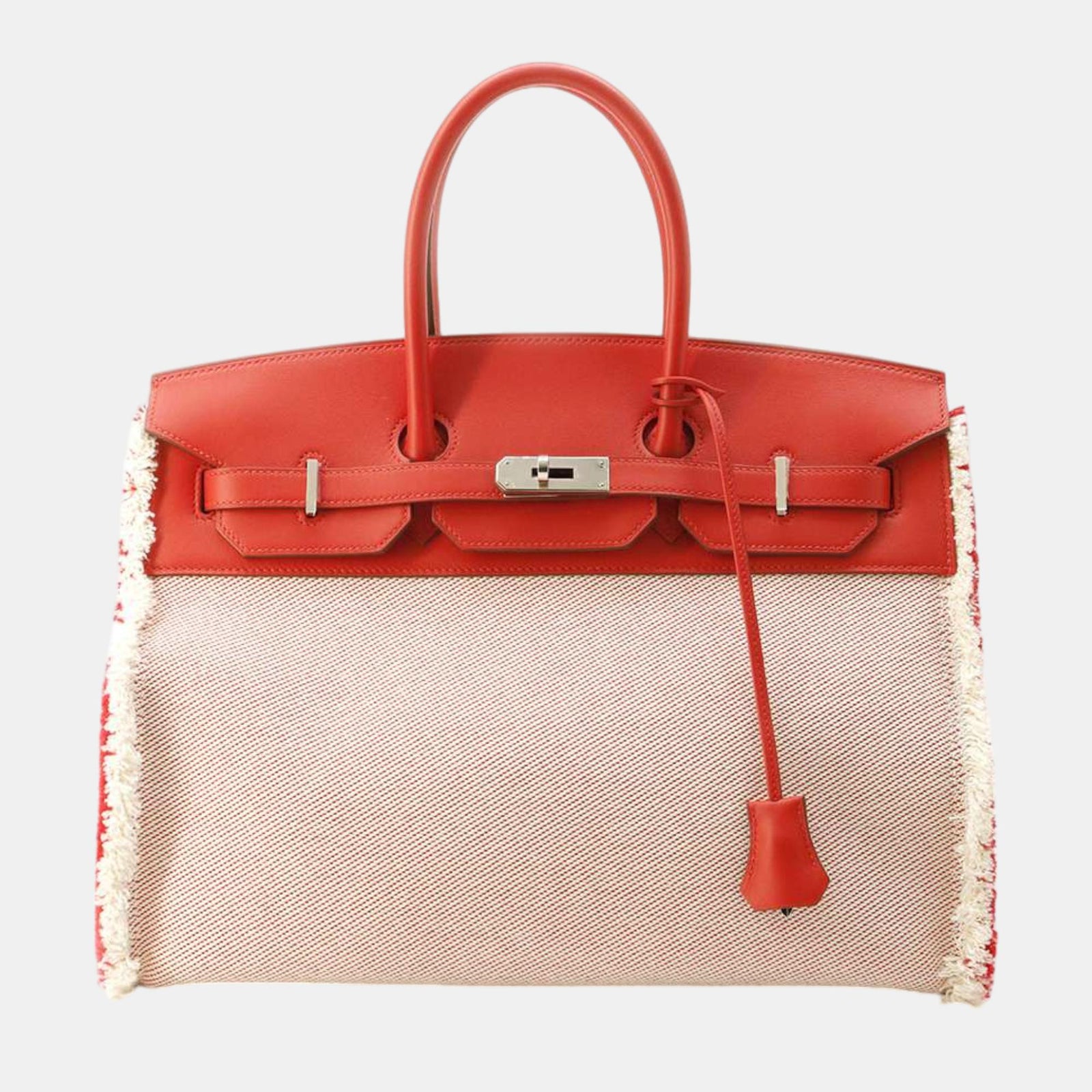 Herm?s Limitierte Auflage „Rouge de Coeur Swift“ und Ecru Twill H Toile Canvas Fray Fray Birkin 35 Totes