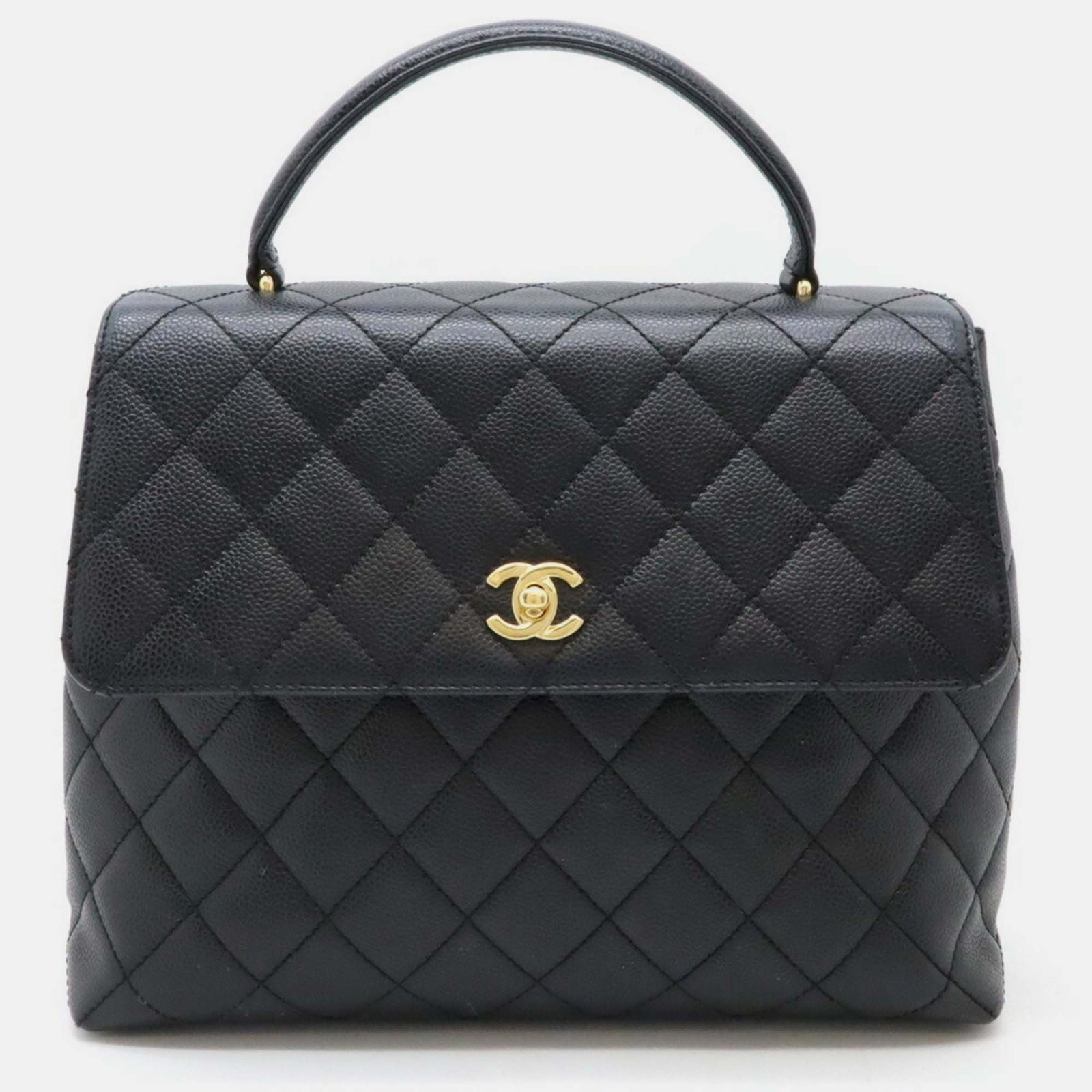 Chanel Schwarze Matelassé-Handtasche Coco Mark aus Kaviarleder