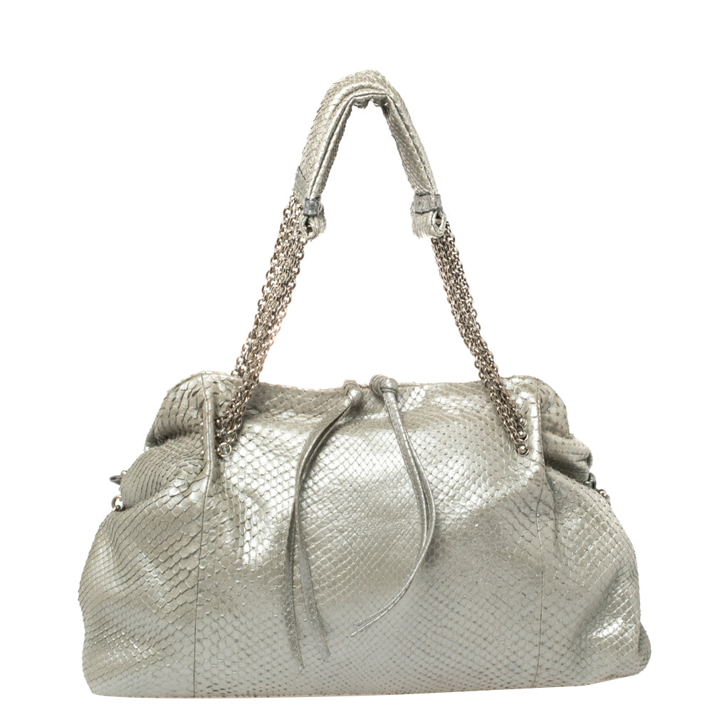 Bottega Veneta Silver Python Shoulder Bag