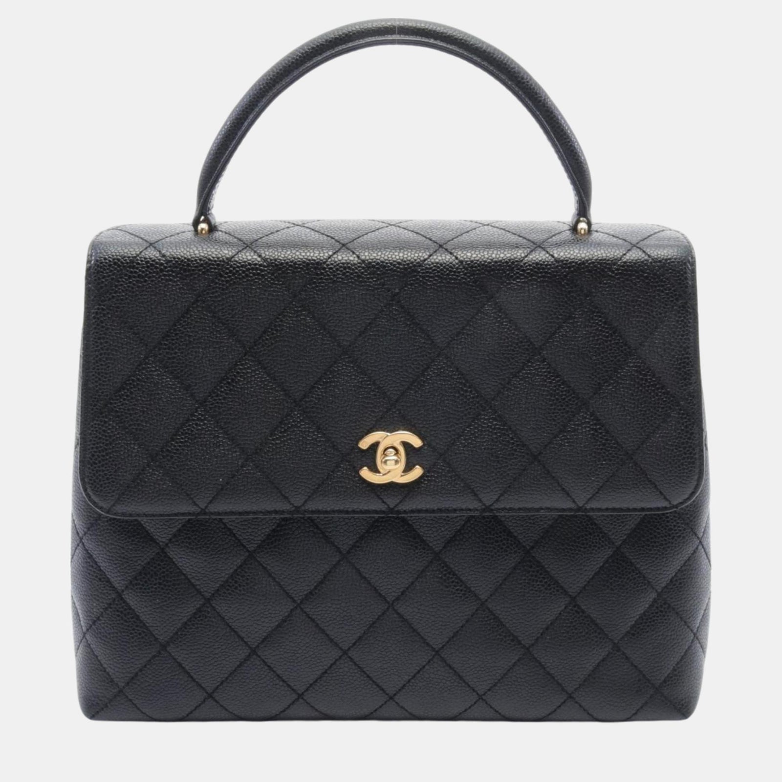 Chanel Schwarze Matelassé-Handtasche aus Kaviarhaut