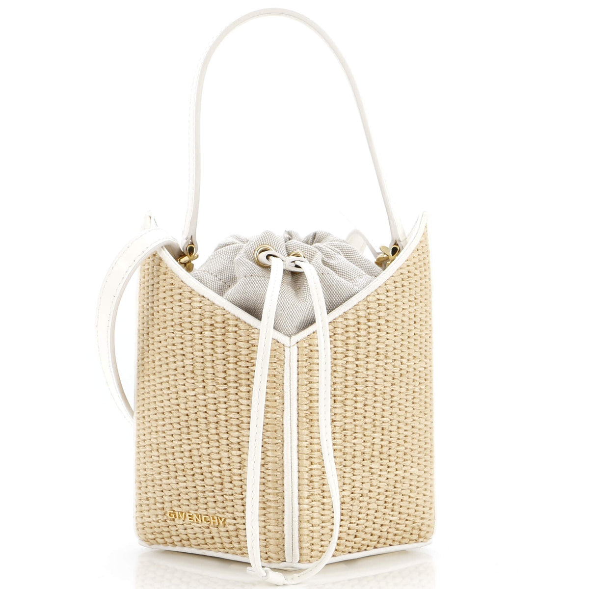 Givenchy GIVENCHY Cut Out Bucket Bag Raffia with Leather Mini