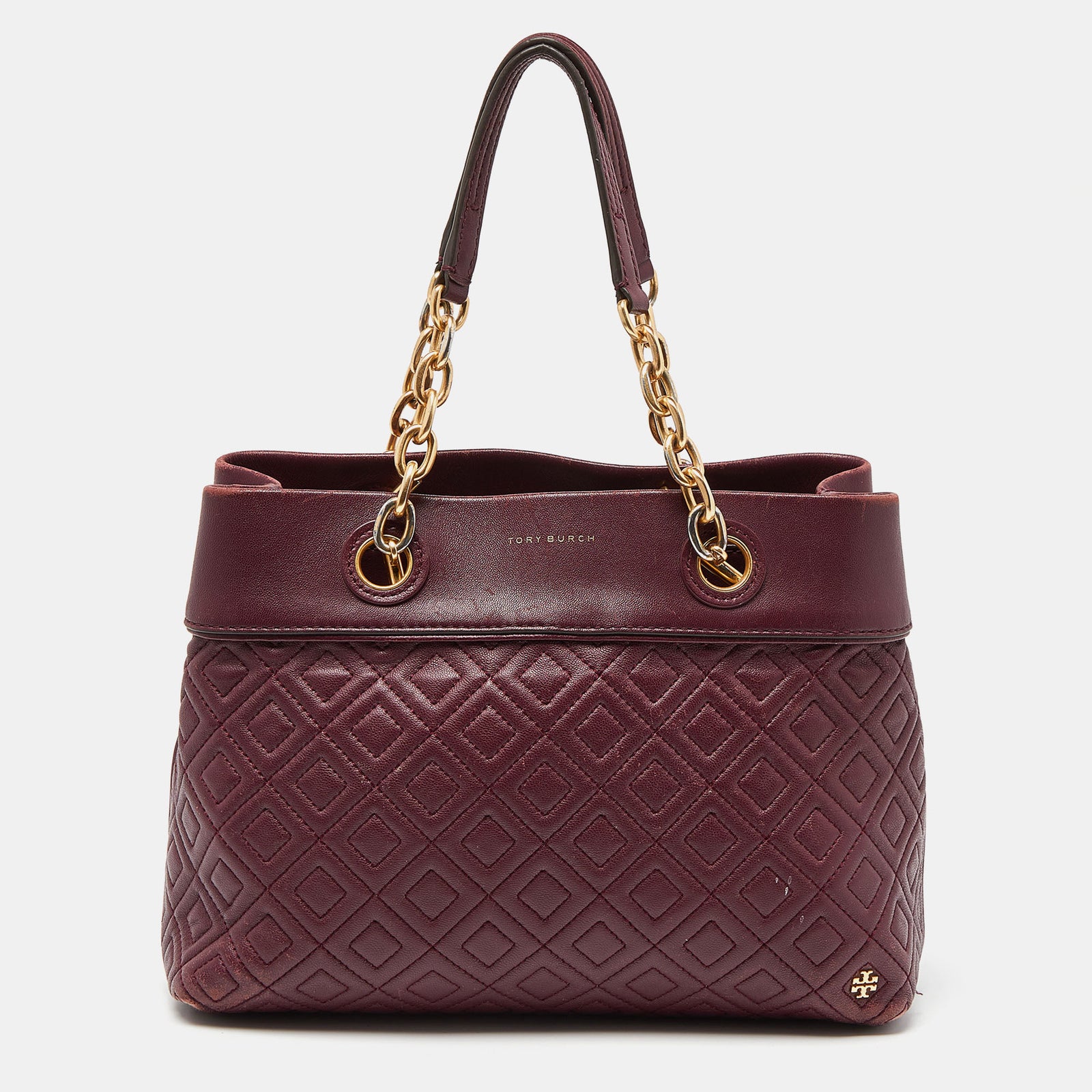 Tory Burch Burgundy Quilted Leather Fleming Satchel