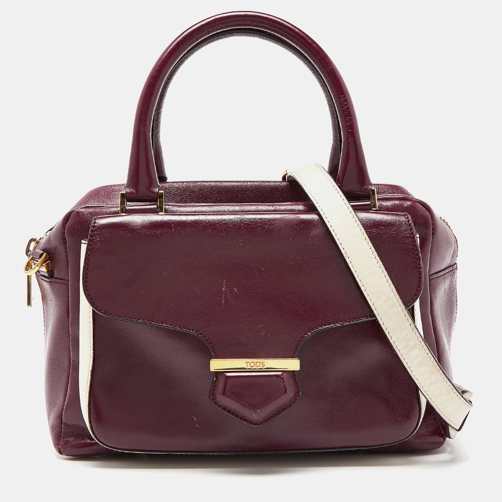 Tod's Burgundy Glossy Leather Small Military Bowler Bag