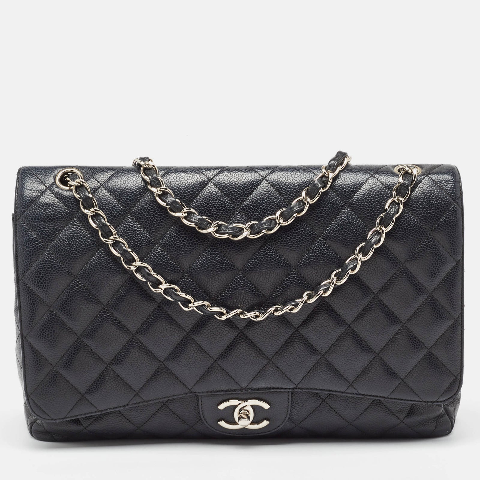 Chanel Black Quilted Caviar Leather Maxi Classic Double Flap Bag