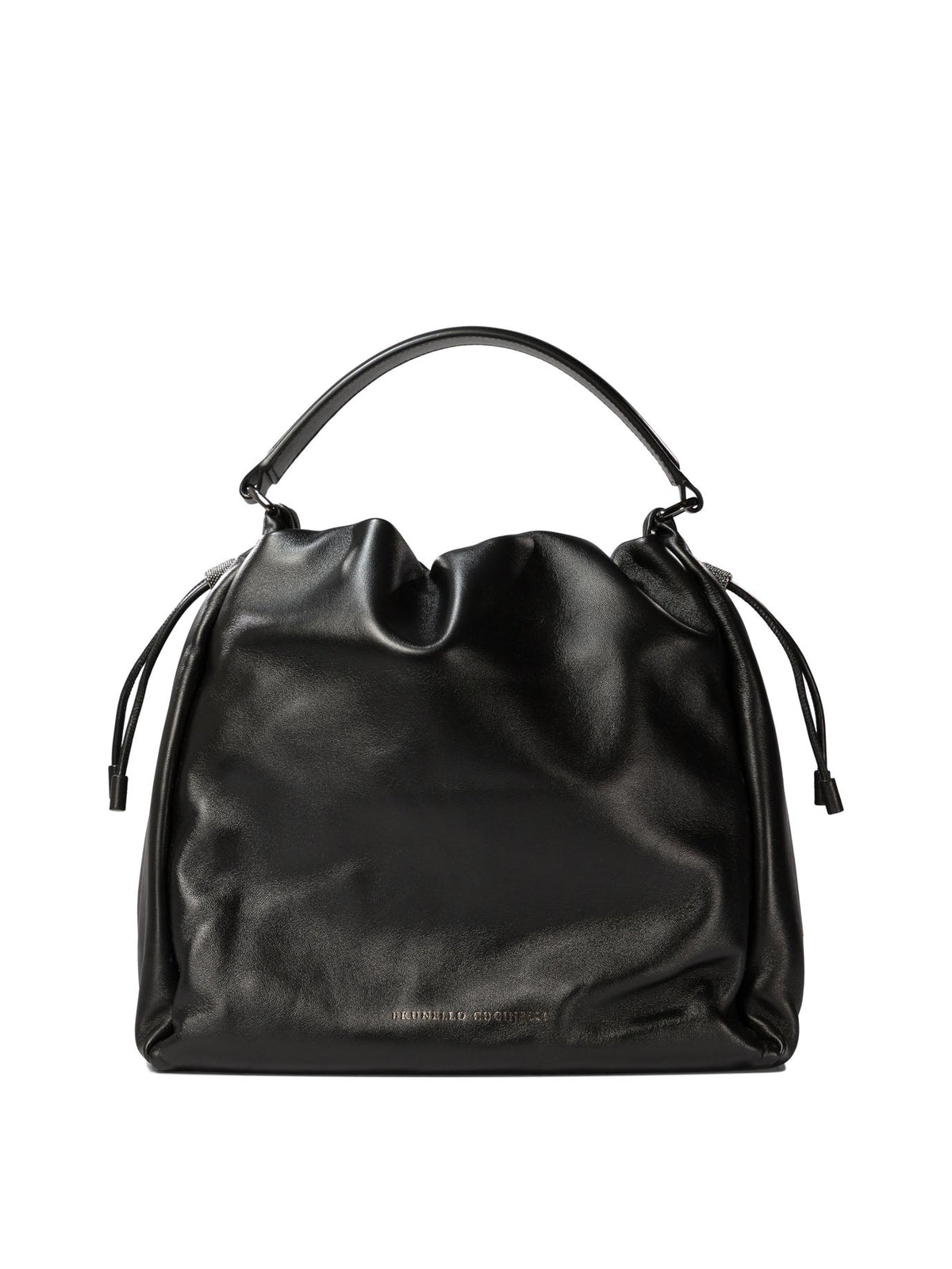 Brunello Cucinelli Women's Bucket Bag In Soft Leather With Monili in Black | MBGPD3611C101