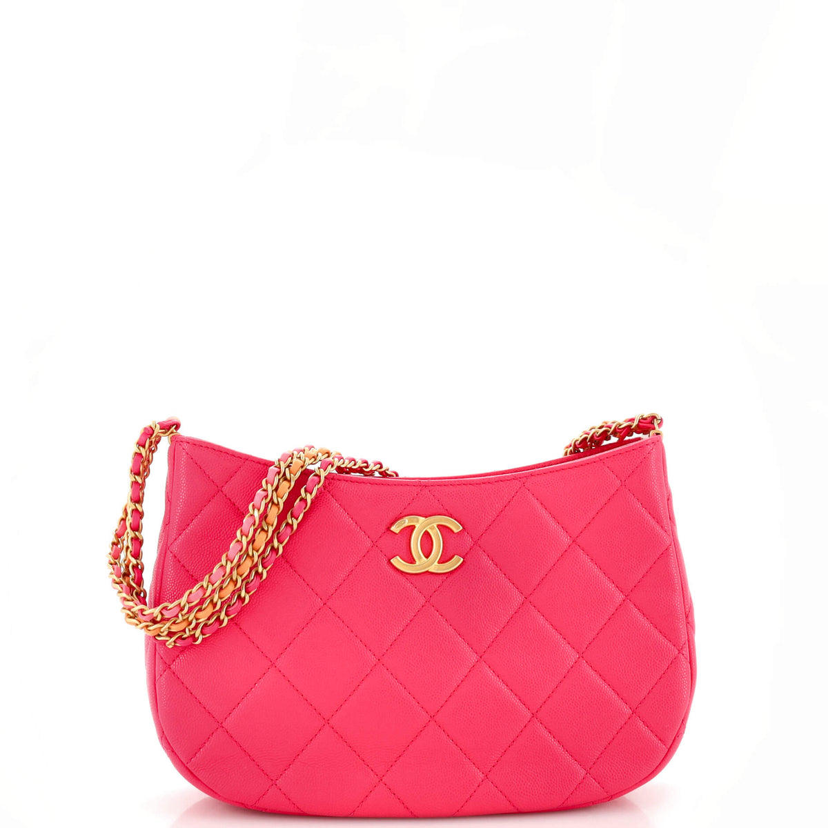 Chanel CHANEL CC Triple Chain Shoulder Bag Quilted Caviar Medium