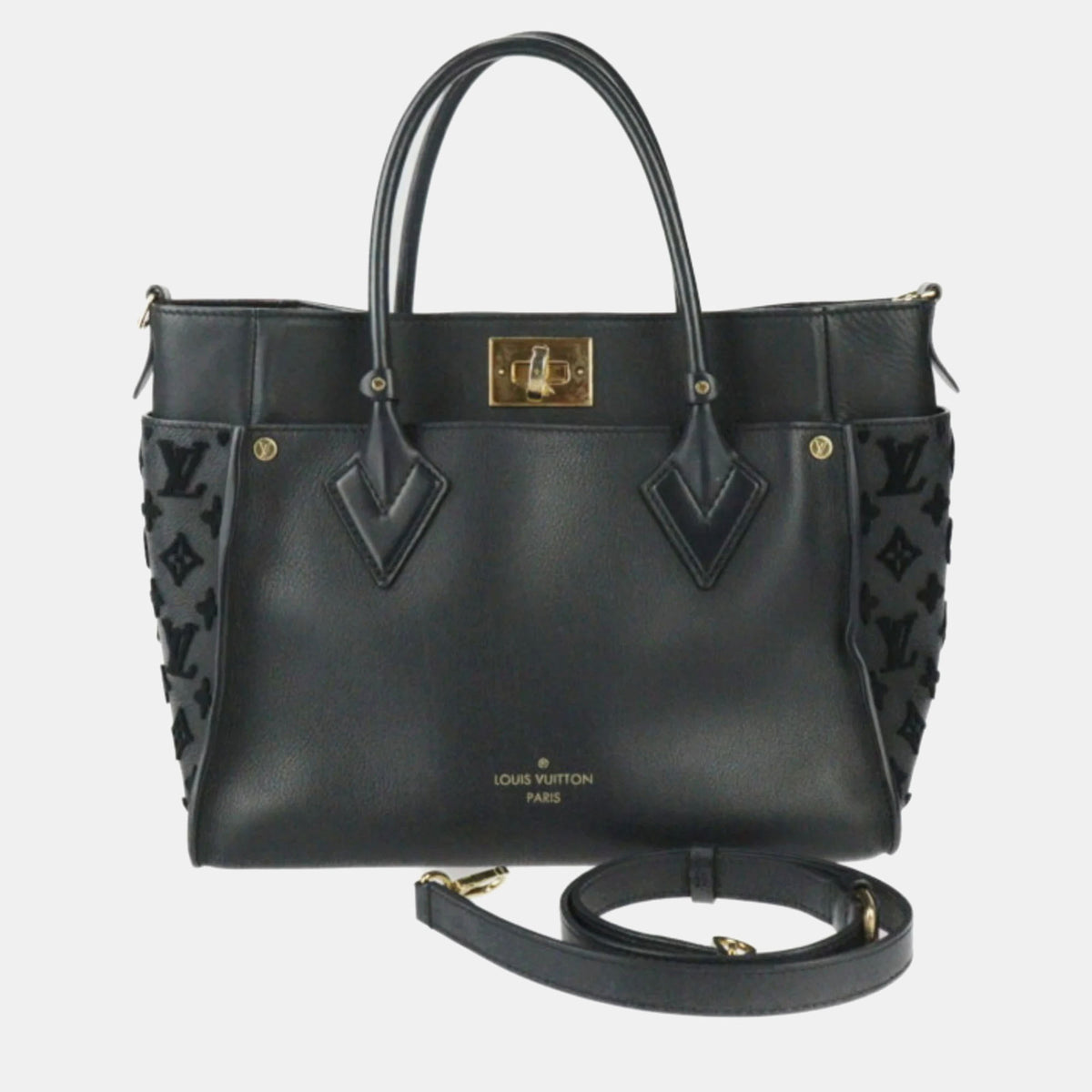 Louis Vuitton Black Leather On My Side MM Monogram Tuftage Shoulder Bag