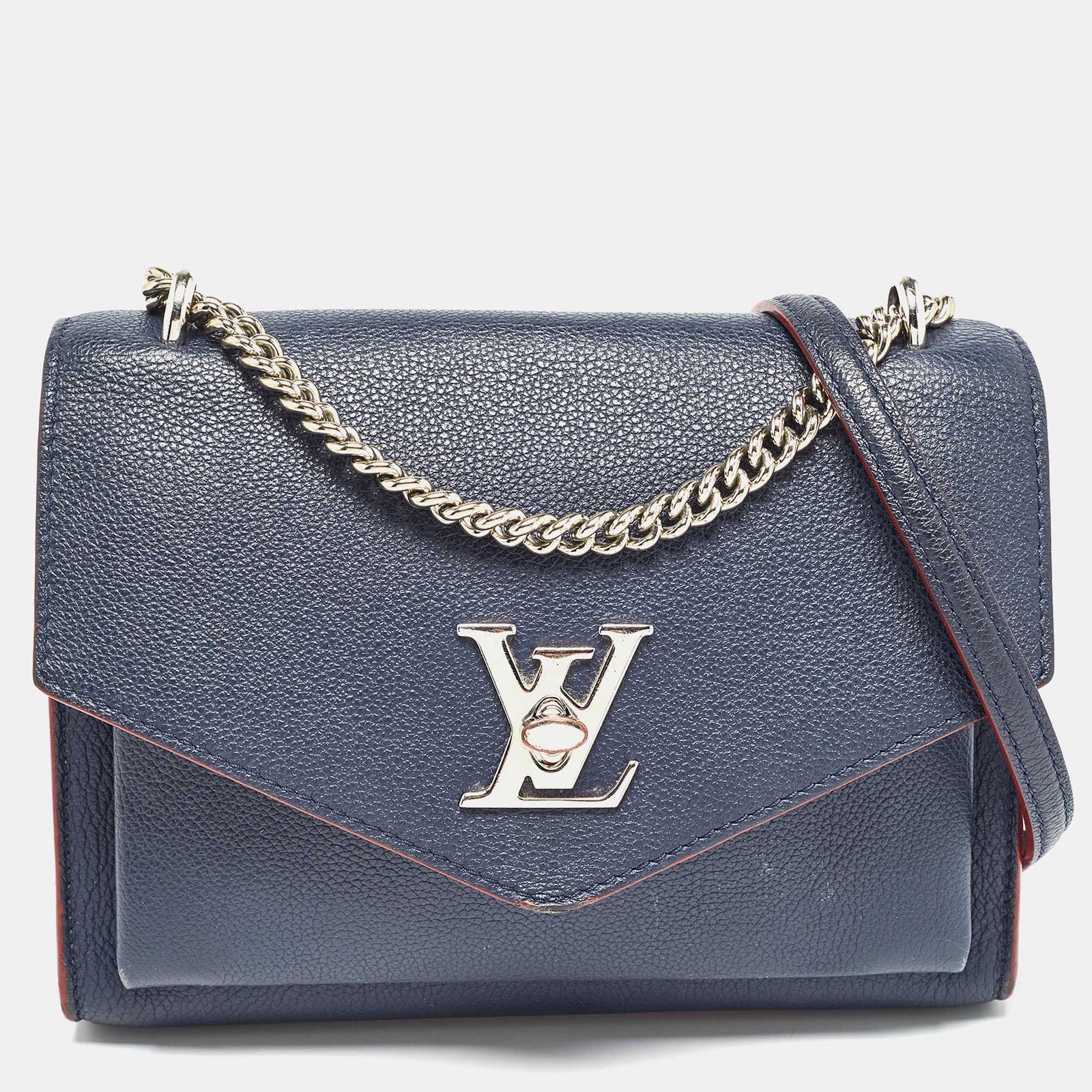 Louis Vuitton Sac à main Mylockme en cuir bleu marine avec chaîne