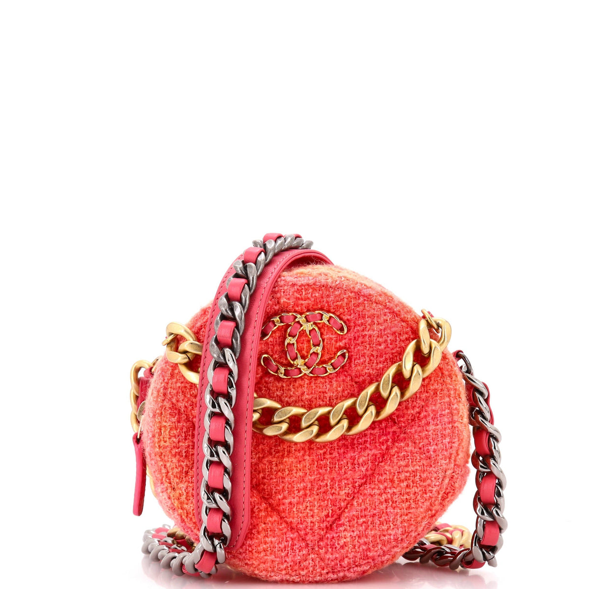 Chanel CHANEL 19 Round Clutch with Chain Quilted Tweed