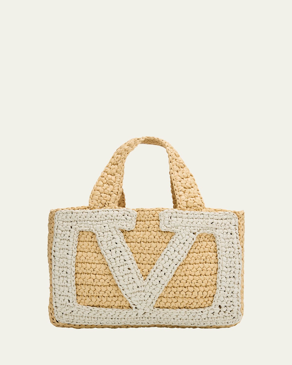 Valentino Small VLogo Viscose Raffia Tote Bag