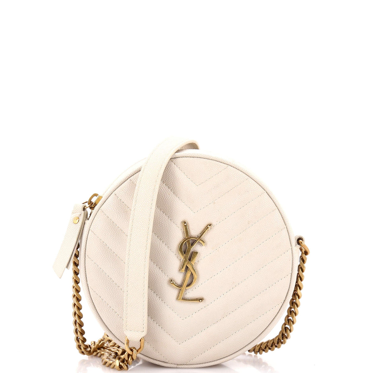 Saint Laurent Vinyle Round Camera Bag Matelasse Chevron Leather