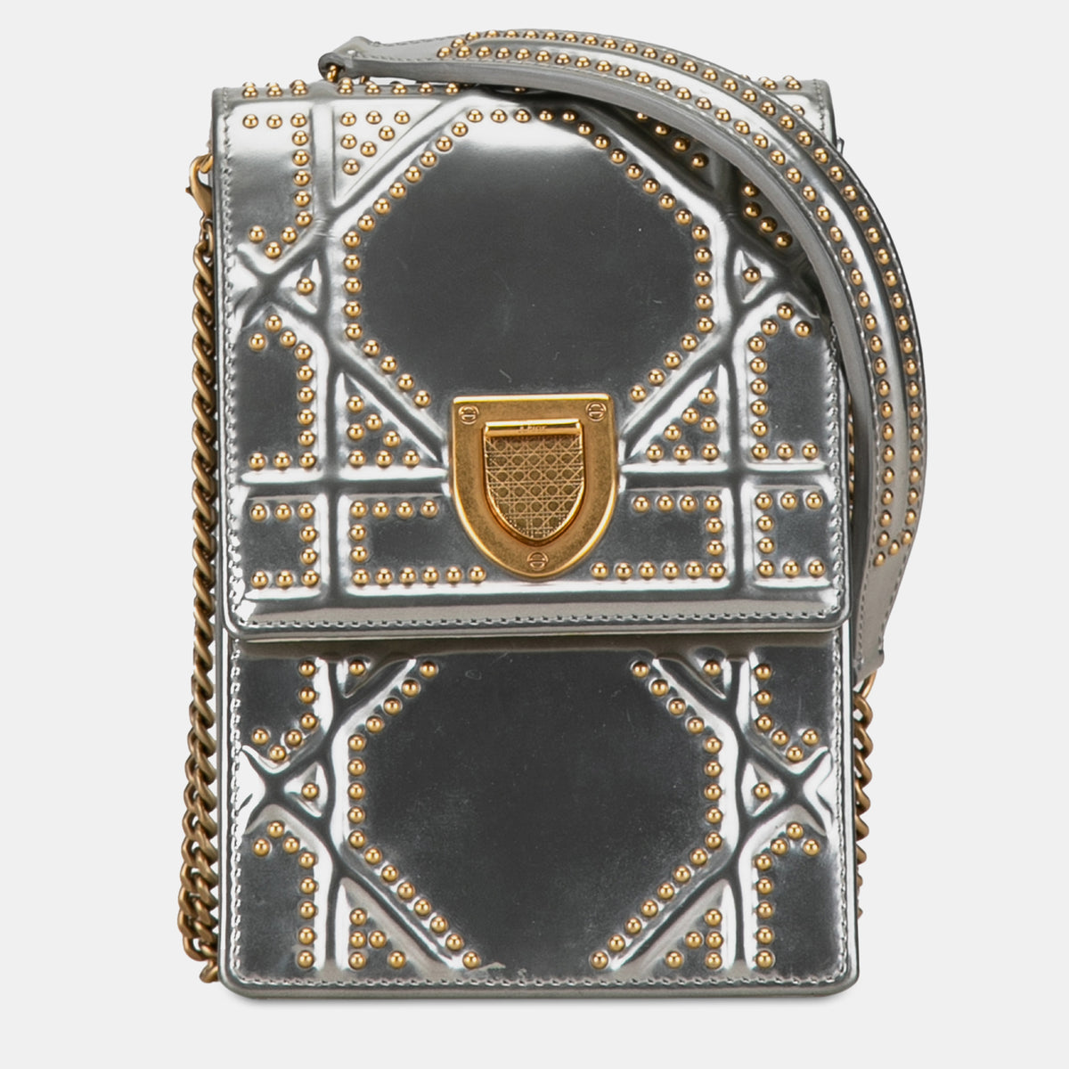 Dior Metallic Studded Calfskin Vertical Diorama Bag