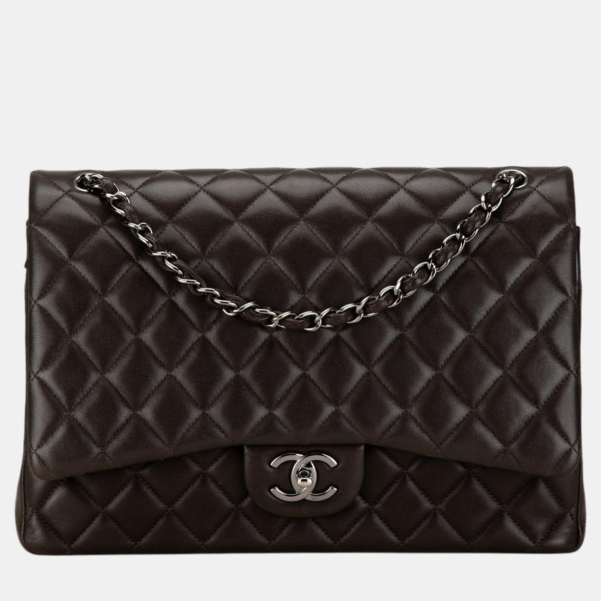 Chanel Black Lambskin Leather Maxi Double Flap Bag