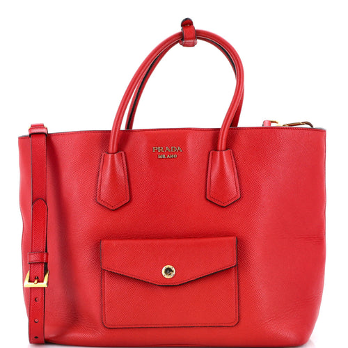 PRADA Front Pocket Convertible Tote Saffiano Leather