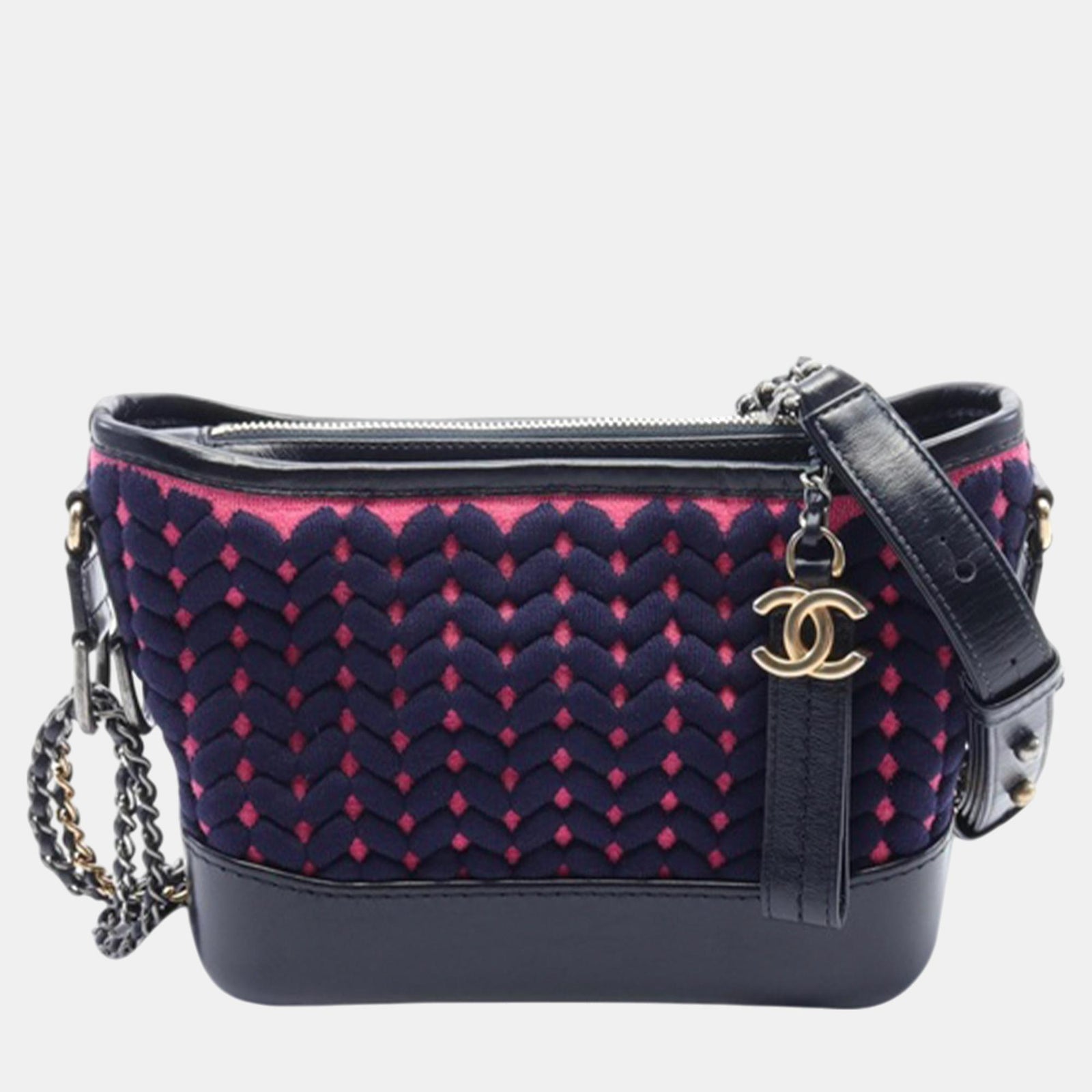 Chanel Kleine Hobo-Tasche Gabrielle aus gewebtem Strick in Marineblau/Pink