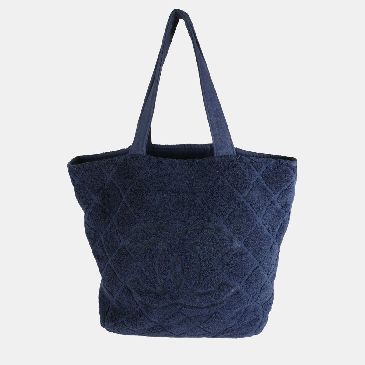 Chanel Navy Quilted Terry Cloth CC Tote Bag