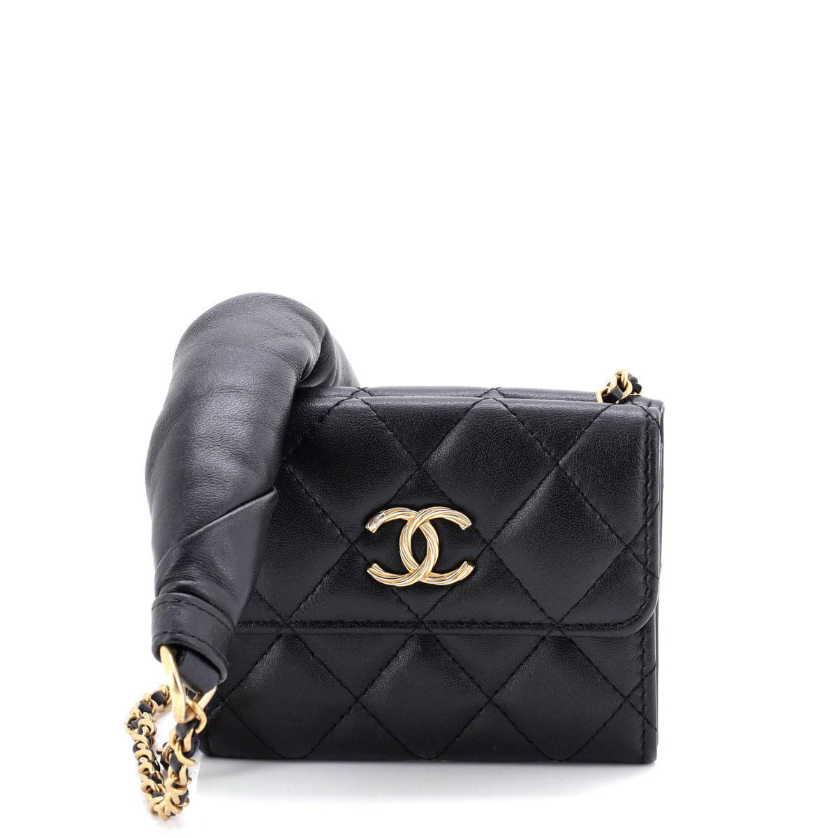 Chanel CHANEL Card Holder with Padded Chain Strap Quilted Lambskin