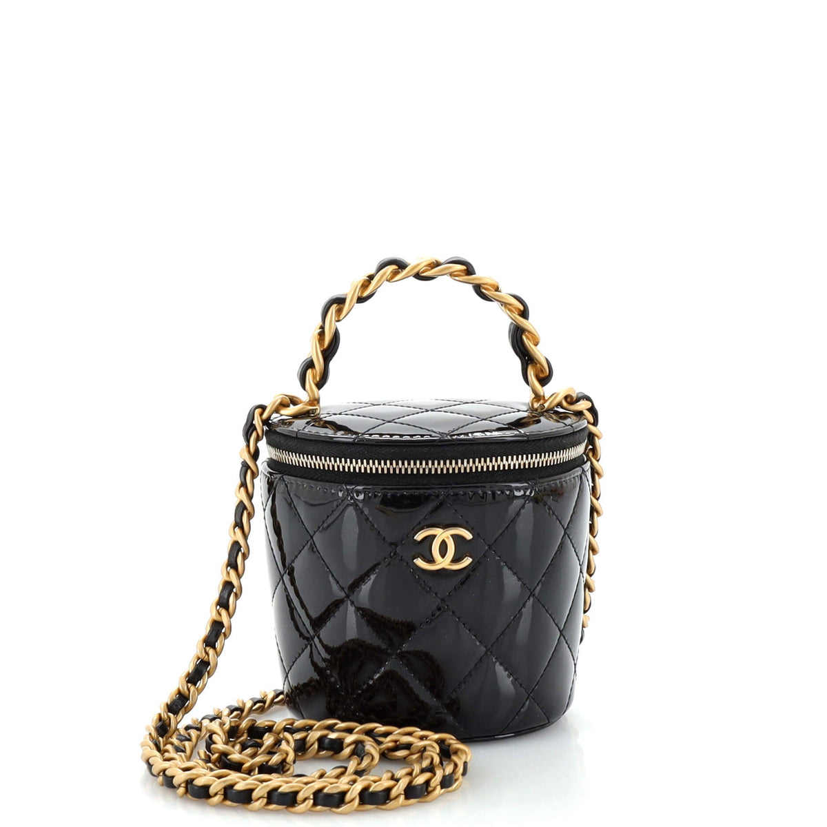 Chanel CHANEL Woven Chain Top Handle Vanity Bucket Bag Quilted Patent