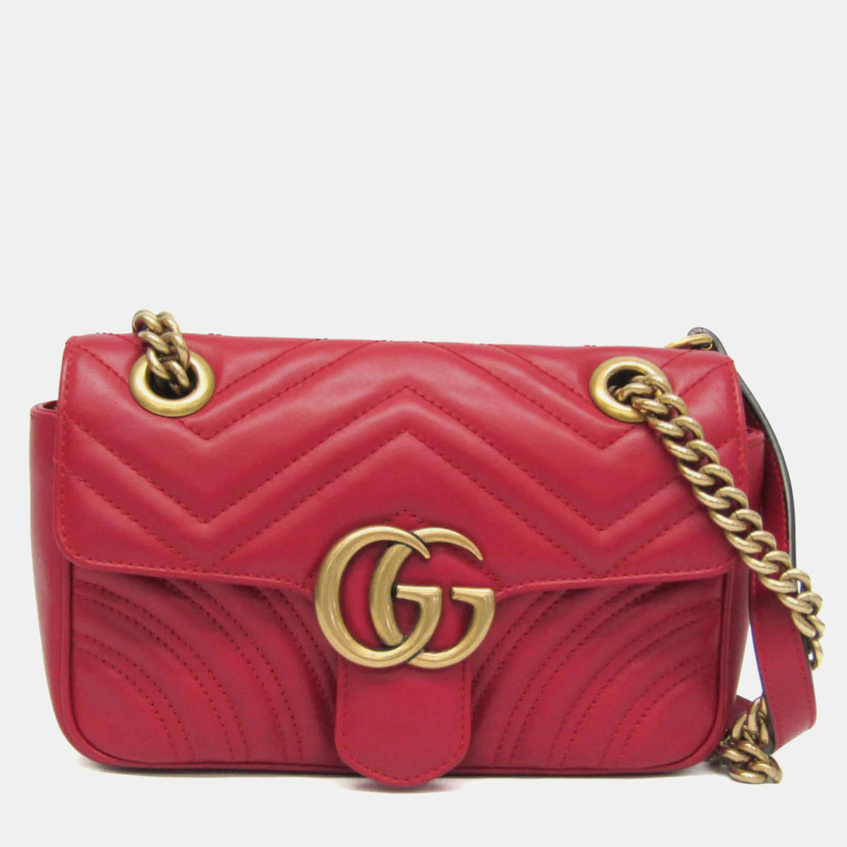 Gucci Red Matelasse Leather Small GG Marmont Shoulder Bag