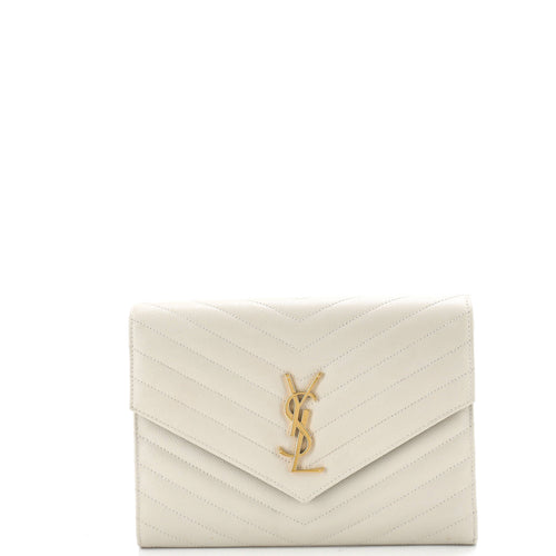 Classic Monogram Envelope Wristlet Clutch Matelasse Chevron Leather