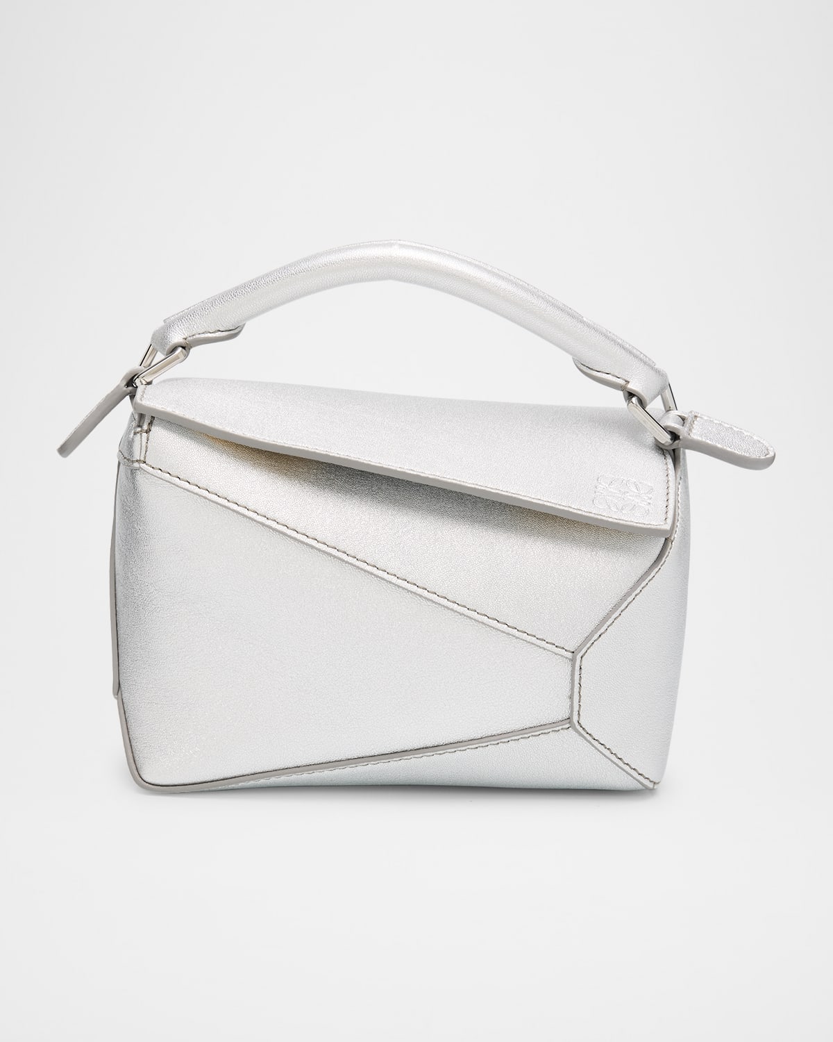 Loewe Puzzle Edge Mini Top-Handle Bag in Metallic Leather