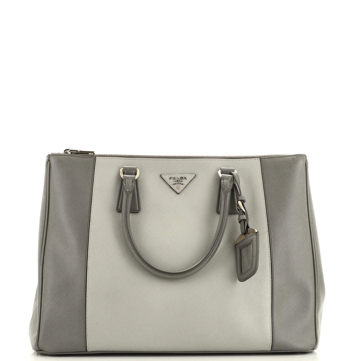 Prada PRADA Bicolor Double Zip Lux Tote Saffiano Leather Medium
