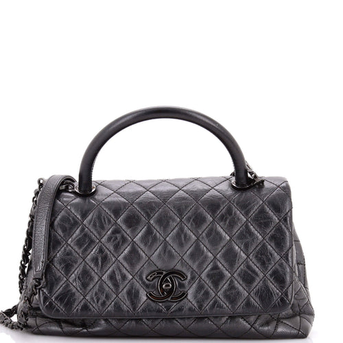 CHANEL Coco Top Handle Bag Quilted Aged Calfskin Small