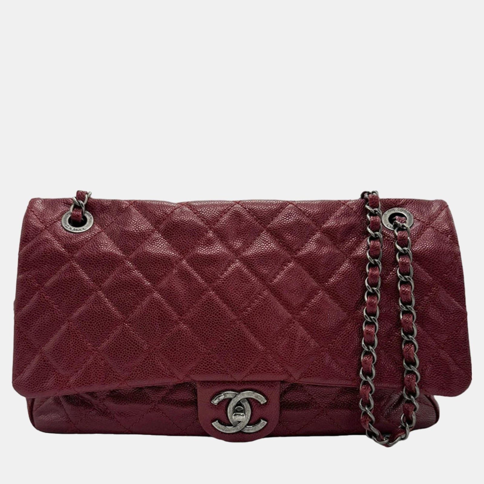 Chanel Dunkelrote CC Easy-Umhängetasche aus Kaviarleder