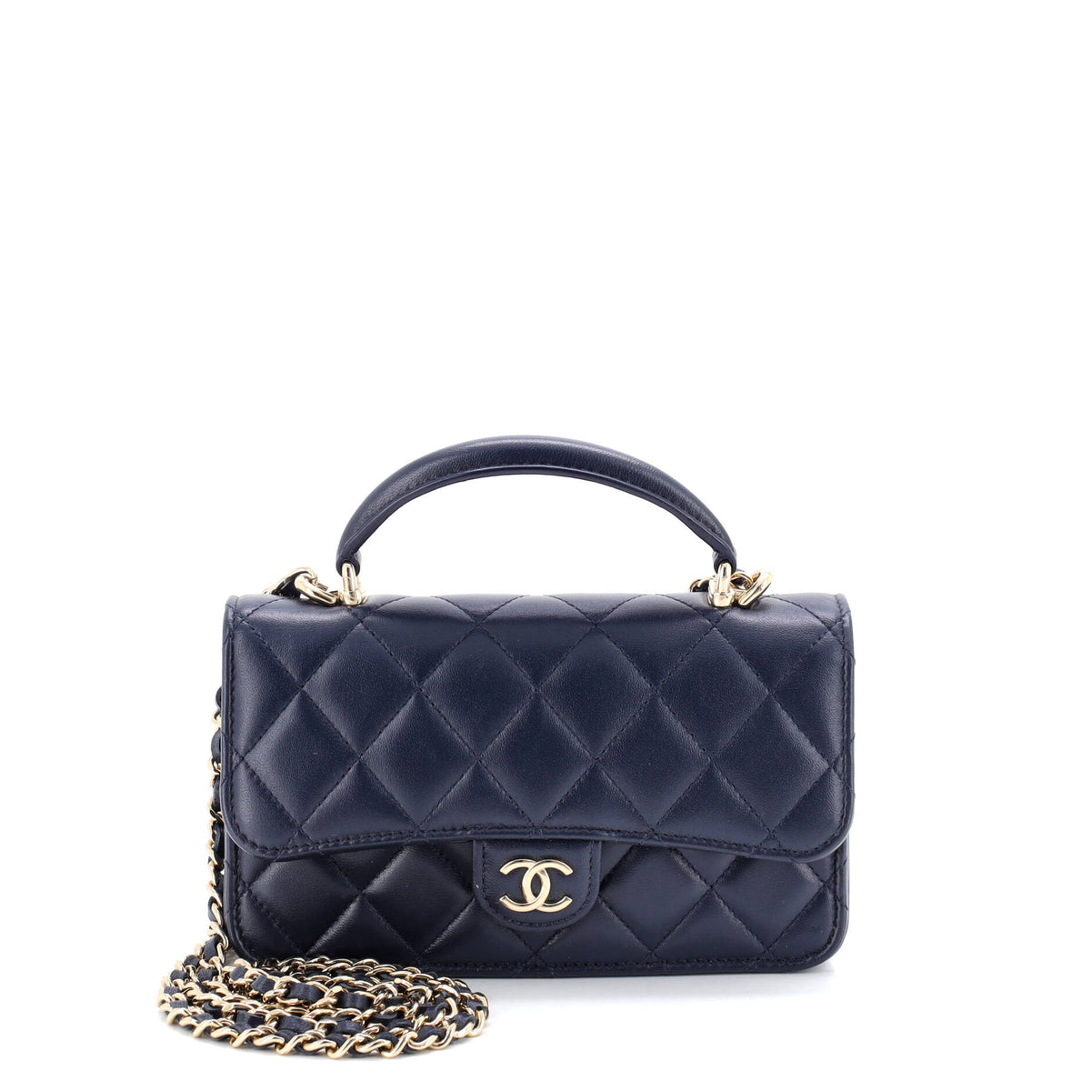 Chanel CHANEL Classic Top Handle Flap Phone Holder with Chain Quilted Lambskin
