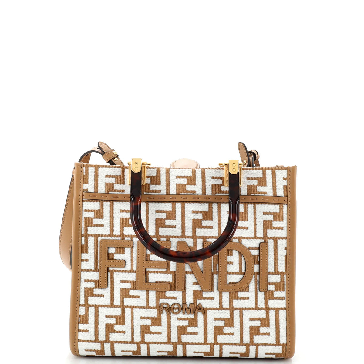 Fendi FENDI Sunshine Shopper Tote Zucca Embroidered Raffia Small